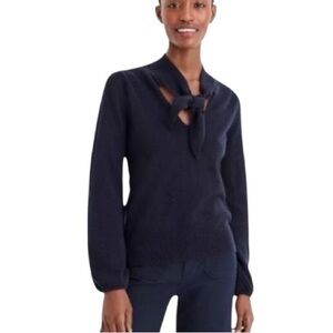J Crew Tie Neck Cashmere Sweater in Navy